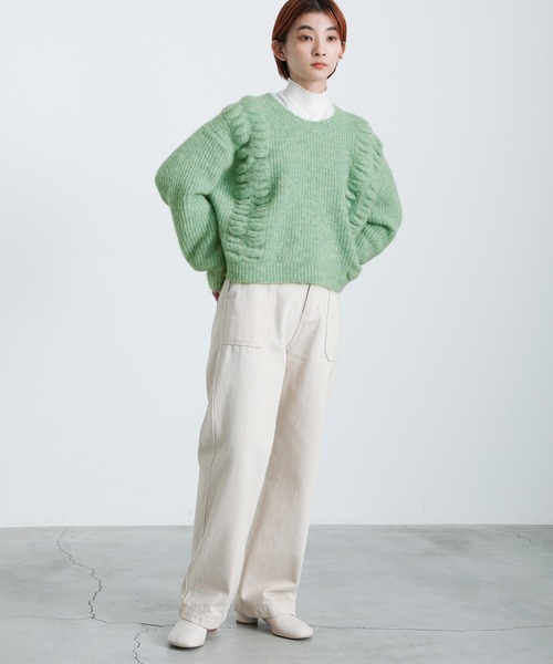 select MOCA(セレクトモカ)の「2021 AW サイドデザインミックスショートニット(ニット/セーター・レディース・イエロー/ミント・FREE)」の6枚目の写真