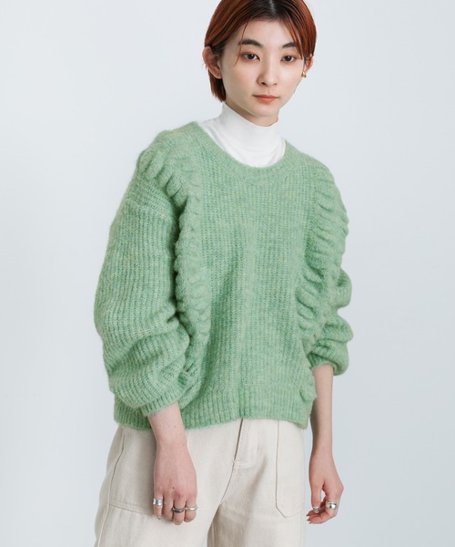 select MOCA(セレクトモカ)の「2021 AW サイドデザインミックスショートニット(ニット/セーター・レディース・イエロー/ミント・FREE)」の15枚目の写真
