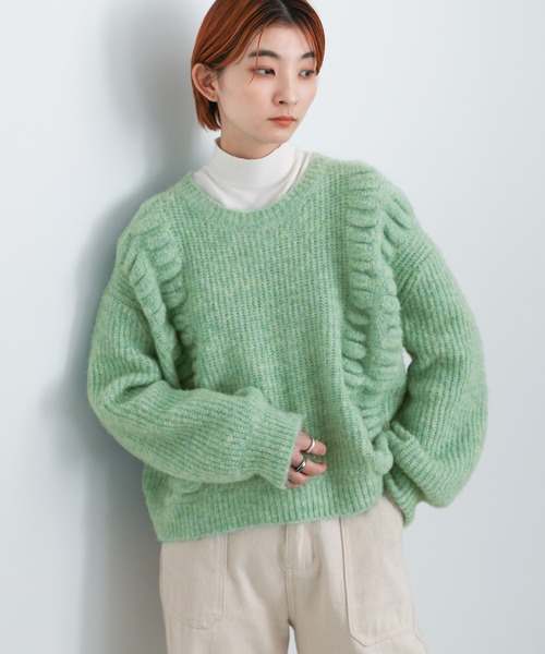 select MOCA(セレクトモカ)の「2021 AW サイドデザインミックスショートニット(ニット/セーター・レディース・イエロー/ミント・FREE)」の12枚目の写真
