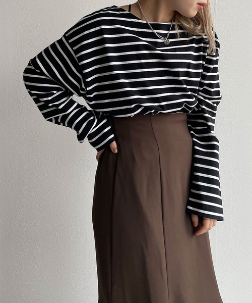 w closet（ダブルクローゼット）の「ボーダーボートネックロンTee（Tシャツ/カットソー・レディース・ホワイト×ピンク/グリーン系その他/ブラック×ホワイト/ホワイト系その他/ブルー系その他/グリーン系その他2・FREE）」の4枚目の写真