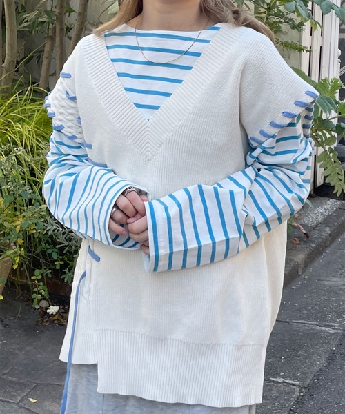 w closet（ダブルクローゼット）の「ボーダーボートネックロンTee（Tシャツ/カットソー・レディース・ホワイト×ピンク/グリーン系その他/ブラック×ホワイト/ホワイト系その他/ブルー系その他/グリーン系その他2・FREE）」の6枚目の写真