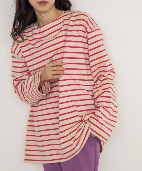 w closet（ダブルクローゼット）の「ボーダーボートネックロンTee（Tシャツ/カットソー・レディース・ホワイト×ピンク/グリーン系その他/ブラック×ホワイト/ホワイト系その他/ブルー系その他/グリーン系その他2・FREE）」の12枚目の写真