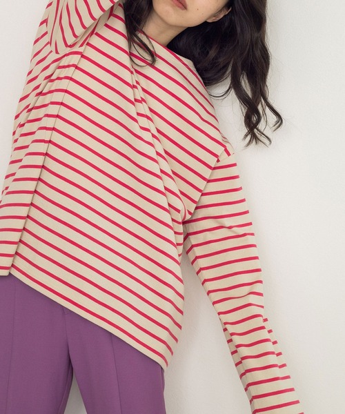 w closet（ダブルクローゼット）の「ボーダーボートネックロンTee（Tシャツ/カットソー・レディース・ホワイト×ピンク/グリーン系その他/ブラック×ホワイト/ホワイト系その他/ブルー系その他/グリーン系その他2・FREE）」の9枚目の写真