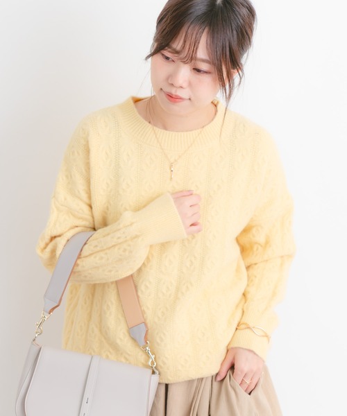 Wordtrobe(ワードトローブ)の「【wordtrobe】ケーブル編み ニット プルオーバー(ニット/セーター・レディース・ホワイト/ピンク/イエロー/ベージュ・FREE)」の3枚目の写真