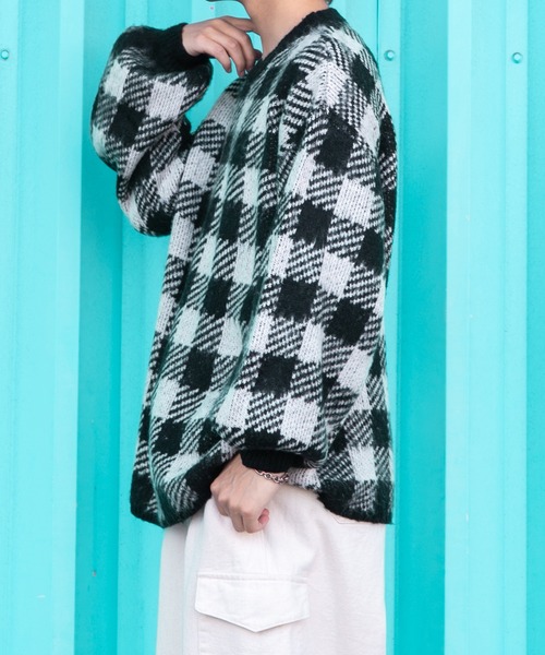セール】ブロックチェック柄ニット(ユニセックス)（ニット/セーター