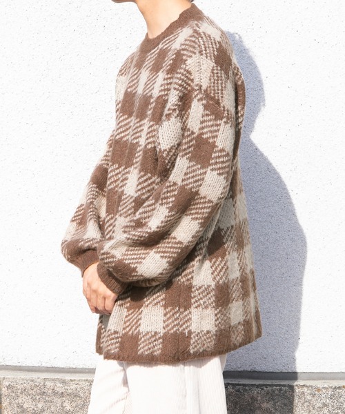 PairPair（ペアペア）の「ブロックチェック柄ニット(ユニセックス)（ニット/セーター・レディース・ブラック/ブラウン/ブルー系その他・MEDIUM/LARGE）」の11枚目の写真