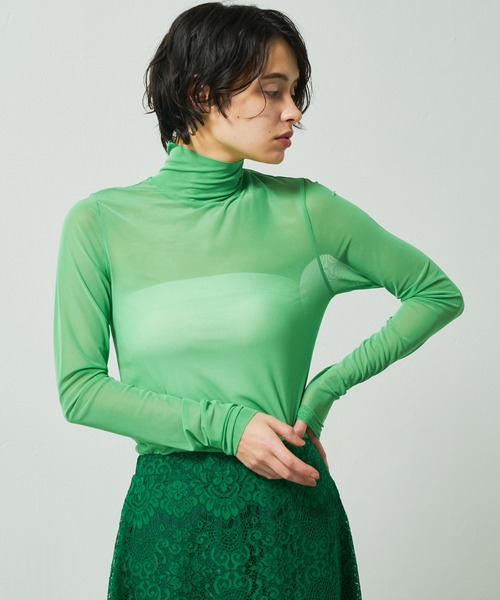 Lui's（ルイス）の「シアーインナーハイネックトップス（Tシャツ/カットソー・レディース・ブラック/サックスブルー/ピンク/グリーン・FREE）」の3枚目の写真