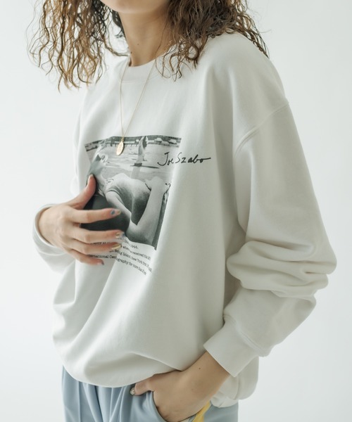 mystic（ミスティック）の「ジョースザボ別注スウェット Sleeping girl（スウェット・レディース・オフホワイト/ブラック・FREE）」の5枚目の写真