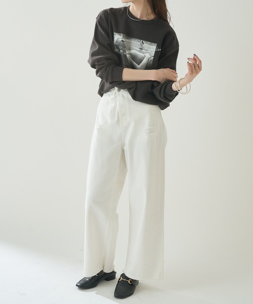 mystic（ミスティック）の「ジョースザボ別注スウェット Sleeping girl（スウェット・レディース・オフホワイト/ブラック・FREE）」の7枚目の写真