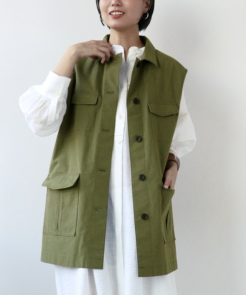 Simplicite(サンプリシテ)の「ミリタリーベスト◆(ベスト・レディース・ホワイト/カーキ・FREE)」の2枚目の写真
