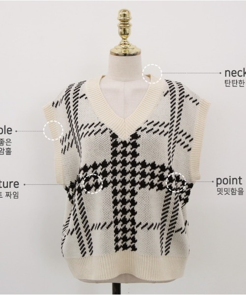 NANING9（ナンニング）の「NANING9 チェック柄Vネックオーバーサイズベスト（ベスト・レディース・ブラック/クリーム/ピンク・FREE）」の19枚目の写真