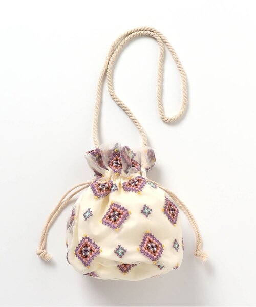 BREEZE（ブリーズ）の「刺繍巾着ポシェット（ショルダーバッグ・キッズ・ブラック/オフホワイト・FREE）」の4枚目の写真