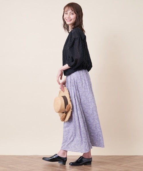 en recre(アンレクレ)の「洗えるボタニカル柄ロングスカート(スカート・レディース・ダークラベンダー/レモンイエロー・2)」の16枚目の写真