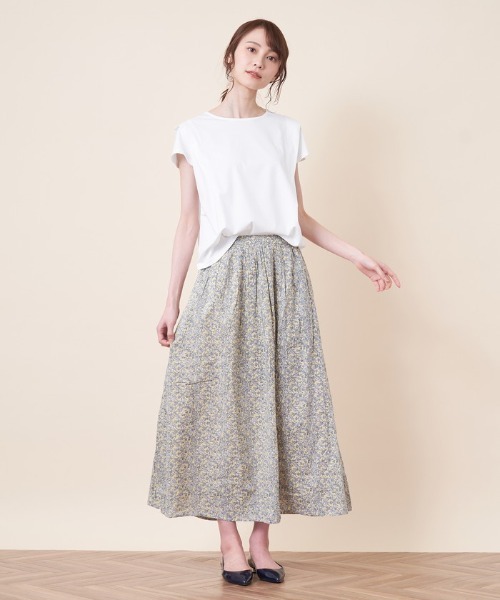 en recre(アンレクレ)の「洗えるボタニカル柄ロングスカート(スカート・レディース・ダークラベンダー/レモンイエロー・2)」の9枚目の写真