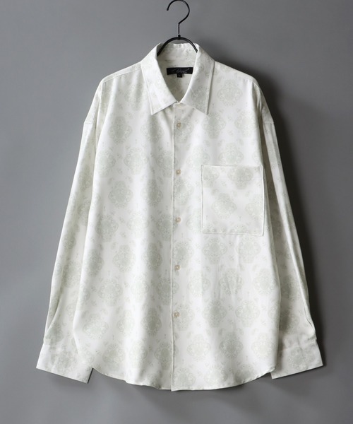 SITRY（シトリー）の「Oversize Drop shoulder Patterned shirt/オーバーサイズ ドロップショルダー 総柄 シャツ（シャツ/ブラウス・メンズ・ホワイト/ライトグレー/チャコールグレー/オフホワイト/ピンク/ブラウン/ダークブラウン/グリーン/サックスブルー/ラベンダー・M/L）」の3枚目の写真