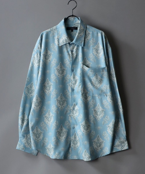 SITRY（シトリー）の「Oversize Drop shoulder Patterned shirt/オーバーサイズ ドロップショルダー 総柄 シャツ（シャツ/ブラウス・メンズ・ホワイト/ライトグレー/チャコールグレー/オフホワイト/ピンク/ブラウン/ダークブラウン/グリーン/サックスブルー/ラベンダー・M/L）」の8枚目の写真