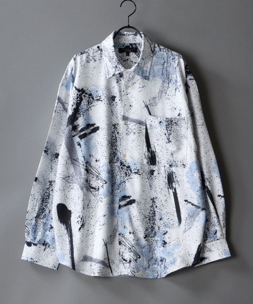SITRY（シトリー）の「Oversize Drop shoulder Patterned shirt/オーバーサイズ ドロップショルダー 総柄 シャツ（シャツ/ブラウス・メンズ・ホワイト/ライトグレー/チャコールグレー/オフホワイト/ピンク/ブラウン/ダークブラウン/グリーン/サックスブルー/ラベンダー・M/L）」の11枚目の写真