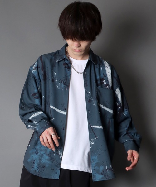 SITRY（シトリー）の「Oversize Drop shoulder Patterned shirt/オーバーサイズ ドロップショルダー 総柄 シャツ（シャツ/ブラウス・メンズ・ホワイト/ライトグレー/チャコールグレー/オフホワイト/ピンク/ブラウン/ダークブラウン/グリーン/サックスブルー/ラベンダー・M/L）」の22枚目の写真