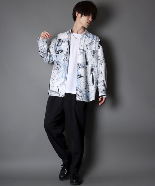 SITRY（シトリー）の「Oversize Drop shoulder Patterned shirt/オーバーサイズ ドロップショルダー 総柄 シャツ（シャツ/ブラウス・メンズ・ホワイト/ライトグレー/チャコールグレー/オフホワイト/ピンク/ブラウン/ダークブラウン/グリーン/サックスブルー/ラベンダー・M/L）」の17枚目の写真