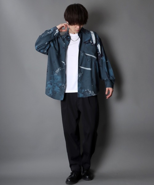 SITRY（シトリー）の「Oversize Drop shoulder Patterned shirt/オーバーサイズ ドロップショルダー 総柄 シャツ（シャツ/ブラウス・メンズ・ホワイト/ライトグレー/チャコールグレー/オフホワイト/ピンク/ブラウン/ダークブラウン/グリーン/サックスブルー/ラベンダー・M/L）」の20枚目の写真