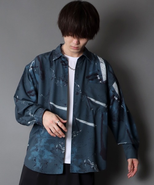 SITRY（シトリー）の「Oversize Drop shoulder Patterned shirt/オーバーサイズ ドロップショルダー 総柄 シャツ（シャツ/ブラウス・メンズ・ホワイト/ライトグレー/チャコールグレー/オフホワイト/ピンク/ブラウン/ダークブラウン/グリーン/サックスブルー/ラベンダー・M/L）」の13枚目の写真