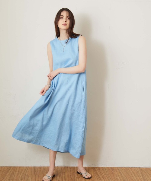 OUVRAGE CLASSE（ウヴラージュクラス）の「リネンノースリワンピース（ワンピース・レディース・ライトブルー/ブラック/ベージュ・FREE）」の3枚目の写真