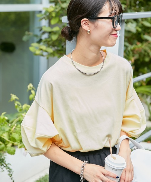 CIAOPANIC TYPY（チャオパニックティピー）の「【WEB限定】ボリュームスリーブコンビTee（Tシャツ/カットソー・レディース・ホワイト/ブラック/ピンク/イエロー/ブルー・ONE SIZE）」の5枚目の写真