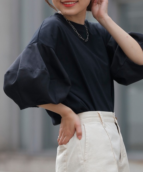 CIAOPANIC TYPY（チャオパニックティピー）の「【WEB限定】ボリュームスリーブコンビTee（Tシャツ/カットソー・レディース・ホワイト/ブラック/ピンク/イエロー/ブルー・ONE SIZE）」の7枚目の写真