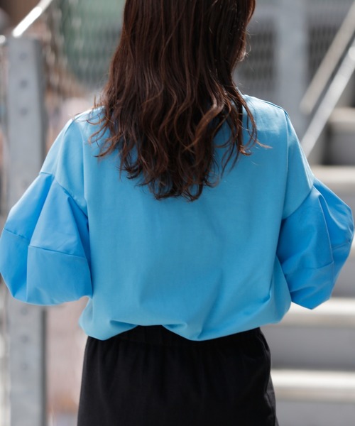 tシャツ フライスコンビボリュームスリーブプルオーバー レディース uncrave tシャツ ダブルフェイスジャージー ボリュームスリーブ