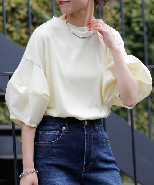 CIAOPANIC TYPY（チャオパニックティピー）の「【WEB限定】ボリュームスリーブコンビTee（Tシャツ/カットソー・レディース・ホワイト/ブラック/ピンク/イエロー/ブルー・ONE SIZE）」の21枚目の写真