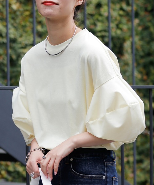 tシャツ フライスコンビボリュームスリーブプルオーバー レディース uncrave tシャツ ダブルフェイスジャージー ボリュームスリーブ