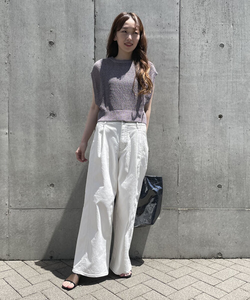 MONO COMME CA(モノコムサ)の「透かし メッシュニットベスト(ベスト・レディース・ミント/サックスブルー/グレー/ベージュ・FREE)」の5枚目の写真
