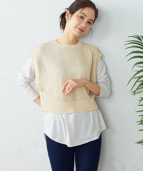 MONO COMME CA(モノコムサ)の「透かし メッシュニットベスト(ベスト・レディース・ミント/サックスブルー/グレー/ベージュ・FREE)」の22枚目の写真