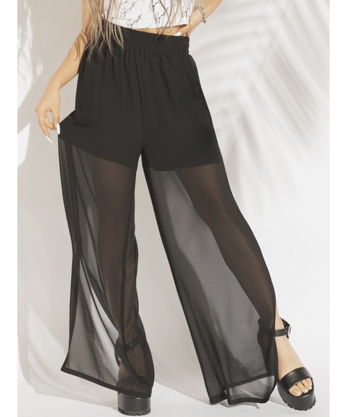 EGOIST（エゴイスト）の「レイヤードシアーワイドパンツ（その他パンツ・レディース・イエロー/ブラック/ホワイト・FREE）」の3枚目の写真