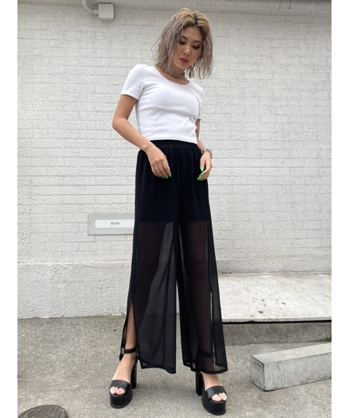 EGOIST（エゴイスト）の「レイヤードシアーワイドパンツ（その他パンツ・レディース・イエロー/ブラック/ホワイト・FREE）」の12枚目の写真