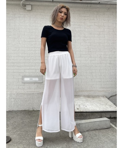EGOIST（エゴイスト）の「レイヤードシアーワイドパンツ（その他パンツ・レディース・イエロー/ブラック/ホワイト・FREE）」の15枚目の写真