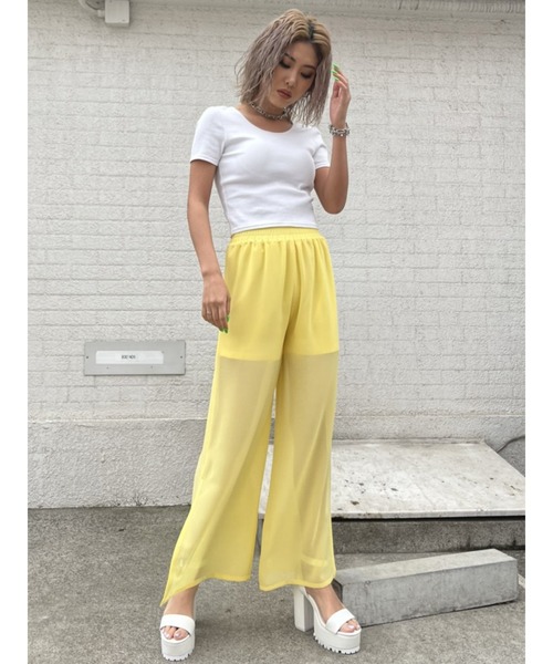 EGOIST（エゴイスト）の「レイヤードシアーワイドパンツ（その他パンツ・レディース・イエロー/ブラック/ホワイト・FREE）」の5枚目の写真