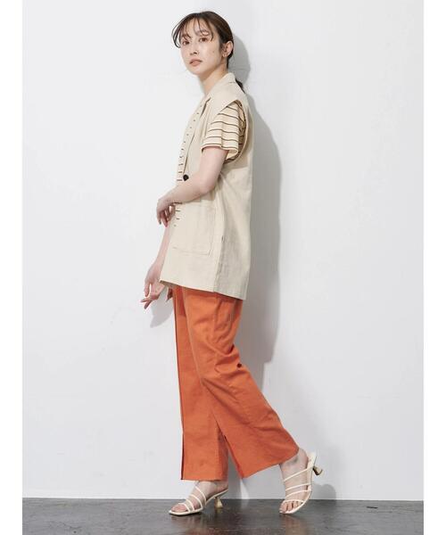 Green　Parks（グリーンパークス）の「ベルギーリネン混 ジレジャケット（ベスト・レディース・ダークグレー/ライトベージュ・FREE）」の3枚目の写真