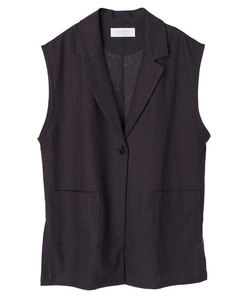 Green　Parks（グリーンパークス）の「ベルギーリネン混 ジレジャケット（ベスト・レディース・ダークグレー/ライトベージュ・FREE）」の17枚目の写真