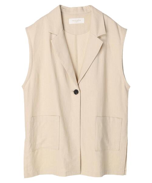 Green　Parks（グリーンパークス）の「ベルギーリネン混 ジレジャケット（ベスト・レディース・ダークグレー/ライトベージュ・FREE）」の16枚目の写真