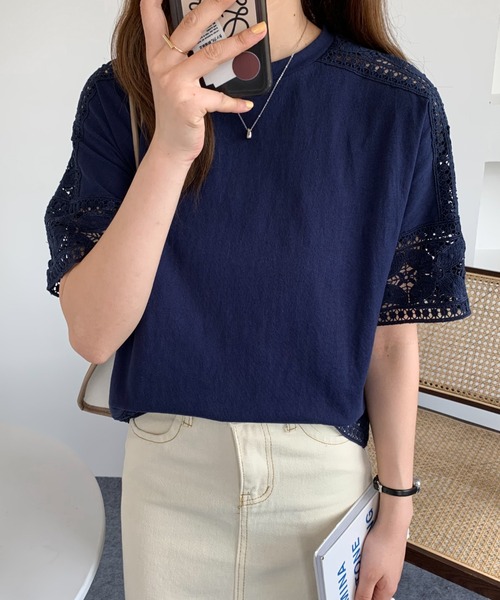 ABITOKYO(アビトーキョー)の「レース切替カットソー(Tシャツ/カットソー・レディース・ホワイト/ブラック/ネイビー・L/M)」の3枚目の写真