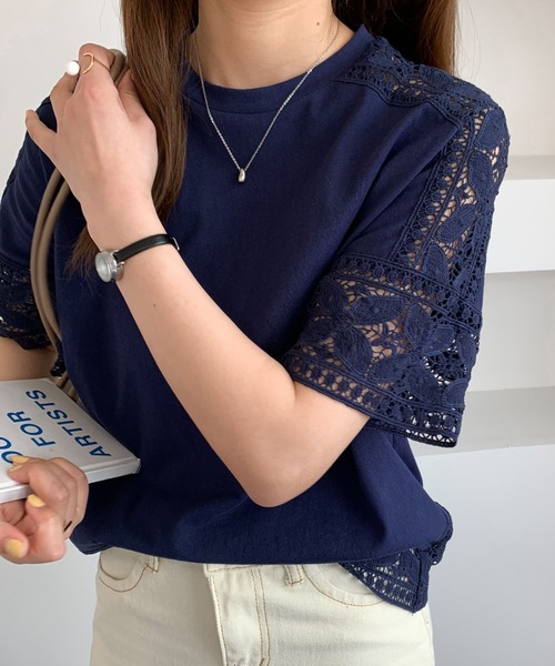 ABITOKYO(アビトーキョー)の「レース切替カットソー(Tシャツ/カットソー・レディース・ホワイト/ブラック/ネイビー・L/M)」の4枚目の写真