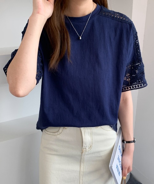 ABITOKYO(アビトーキョー)の「レース切替カットソー(Tシャツ/カットソー・レディース・ホワイト/ブラック/ネイビー・L/M)」の5枚目の写真