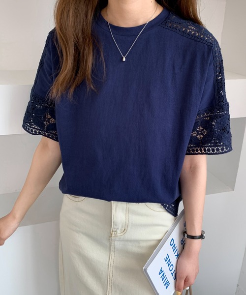 ABITOKYO(アビトーキョー)の「レース切替カットソー(Tシャツ/カットソー・レディース・ホワイト/ブラック/ネイビー・L/M)」の6枚目の写真