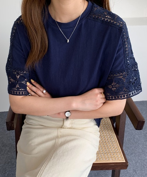 ABITOKYO(アビトーキョー)の「レース切替カットソー(Tシャツ/カットソー・レディース・ホワイト/ブラック/ネイビー・L/M)」の7枚目の写真