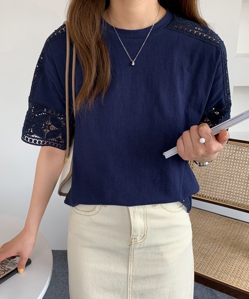 ABITOKYO(アビトーキョー)の「レース切替カットソー(Tシャツ/カットソー・レディース・ホワイト/ブラック/ネイビー・L/M)」の9枚目の写真