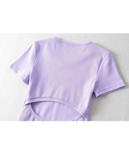 Ressaca(レサーカ)の「ショート丈 バックオープン クロップド半袖リブTシャツ(Tシャツ/カットソー・レディース・ホワイト/ブラック/パープル/ブラウン/グレー/ブルー/グリーン・S/M)」の18枚目の写真