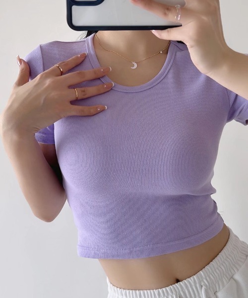 Ressaca(レサーカ)の「ショート丈 バックオープン クロップド半袖リブTシャツ(Tシャツ/カットソー・レディース・ホワイト/ブラック/パープル/ブラウン/グレー/ブルー/グリーン・S/M)」の19枚目の写真