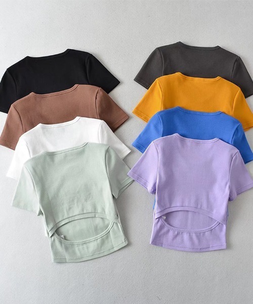 Ressaca(レサーカ)の「ショート丈 バックオープン クロップド半袖リブTシャツ(Tシャツ/カットソー・レディース・ホワイト/ブラック/パープル/ブラウン/グレー/ブルー/グリーン・S/M)」の12枚目の写真