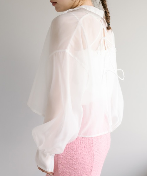 OLIVE des OLIVE（オリーブデオリーブ）の「バックリボンボリューム袖クロップドシャツ（シャツ/ブラウス・レディース・ホワイト/オフホワイト/ピンク/ラベンダー・FREE）」の9枚目の写真